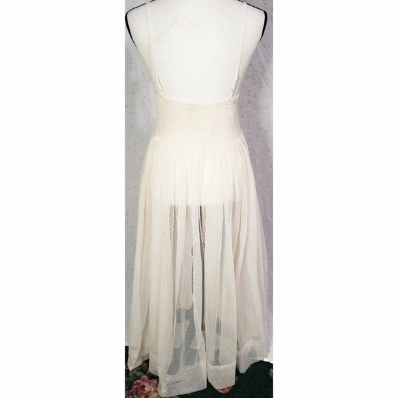 Free People Intimately Maxi Dress Sheer Ivory Swiss Dot Ruched A Line Long - Picture 2 of 4